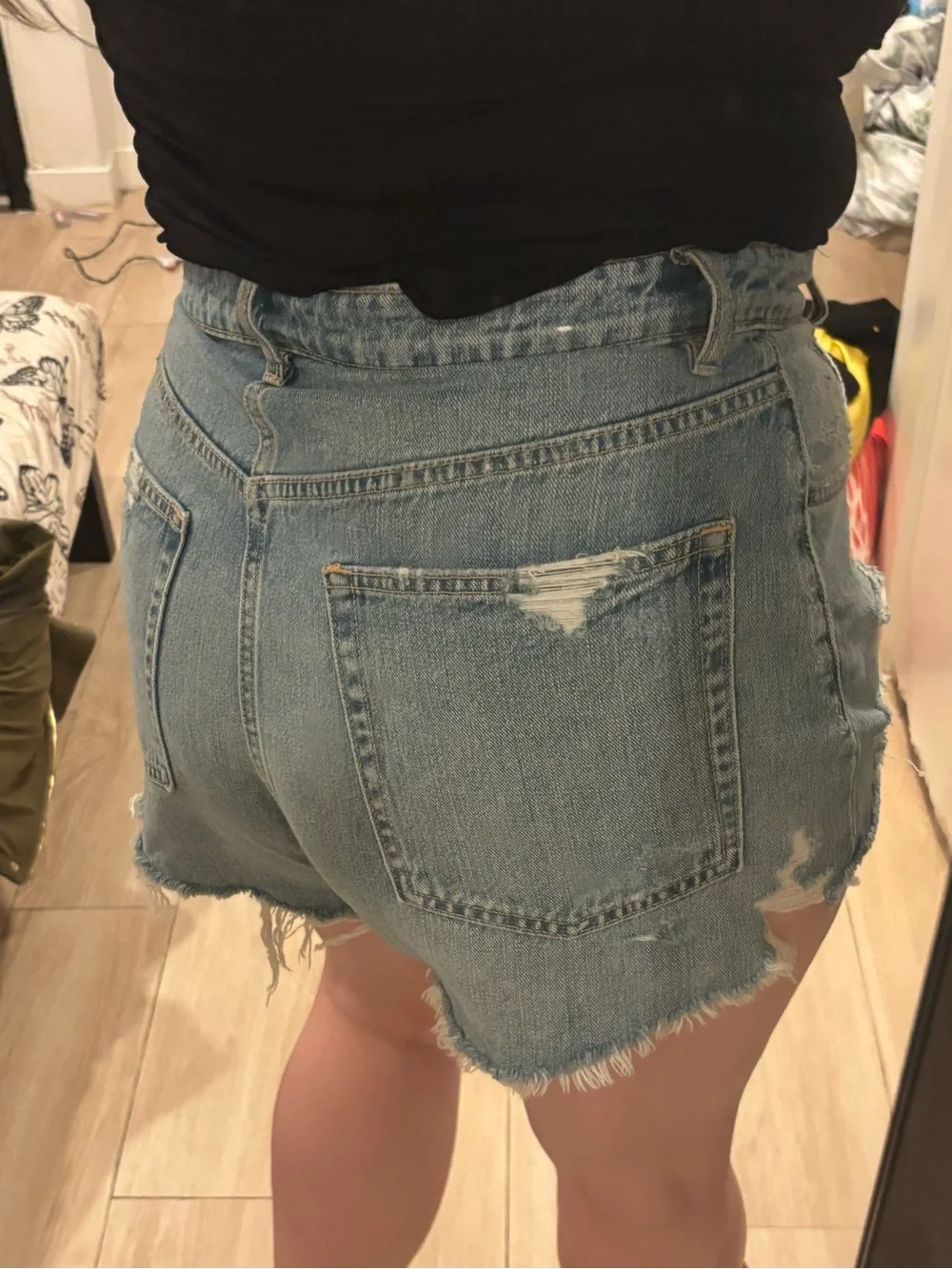 Zara Light Blue Ripped Denim Shorts